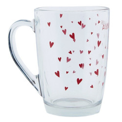 Skleněný hrnek s červenými srdíčky A Lovely Drink - 11*8*11 cm / 300 ml