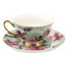 Porcelánový šálek s podšálkem s květy a ptáčky Pié - 12*10*6 cm / Ø 15*2 cm / 200 ml