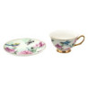 Porcelánový šálek s podšálkem s květy a ptáčky Pié - 12*10*6 cm / Ø 15*2 cm / 200 ml