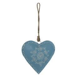 Modré závěsné kovové srdce se zdovením Heartic - 18*5*18 cm