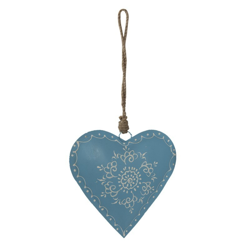 Modré závěsné kovové srdce se zdovením Heartic - 18*5*18 cm