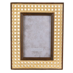 Hnědý fotorámeček s designem ratanovým výpletem - 18*1*23 cm / 10*15 cm