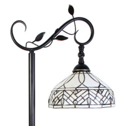 Bílá stojací Tiffany lampa kamínky a ornamenty - 36*25*152 cm E27/max 1*60W