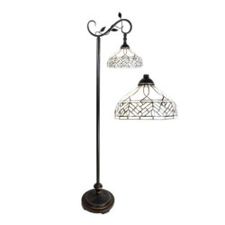 Bílá stojací Tiffany lampa kamínky a ornamenty - 36*25*152 cm E27/max 1*60W