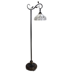Bílá stojací Tiffany lampa kamínky a ornamenty - 36*25*152 cm E27/max 1*60W