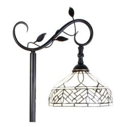 Bílá stojací Tiffany lampa kamínky a ornamenty - 36*25*152 cm E27/max 1*60W