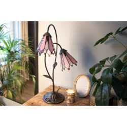 Stolní lampa Tiffany Flowerbell pink - 35*18*61 cm E14/max 2*25W