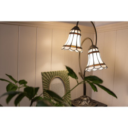 Stolní Tiffany lampa 2 stínidla hnědé pruhy BrownLine - 35*18*61 cm E14/max 2*25W