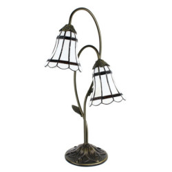 Stolní Tiffany lampa 2 stínidla hnědé pruhy BrownLine - 35*18*61 cm E14/max 2*25W