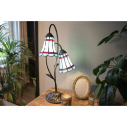 Modrá stolní Tiffany lampa 2 stínidla červené pruhy RedLine - 35*18*61 cm E14/max 2*25W