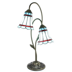 Modrá stolní Tiffany lampa 2 stínidla červené pruhy RedLine - 35*18*61 cm E14/max 2*25W