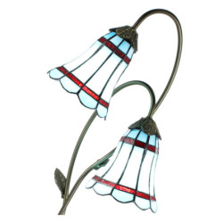 Modrá stolní Tiffany lampa 2 stínidla červené pruhy RedLine - 35*18*61 cm E14/max 2*25W