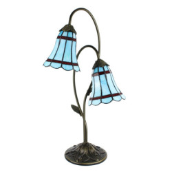 Modrá stolní Tiffany lampa 2 stínidla červené pruhy RedLine - 35*18*61 cm E14/max 2*25W