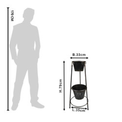 Černý antik kovový stojan na 2květináče - 35*33*79 cm