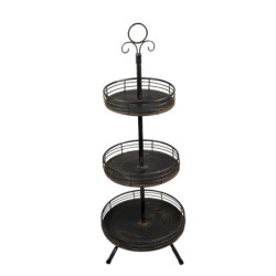 Černý antik kovový 3patrový stojan / etažér Filbo - Ø 34*95 cm