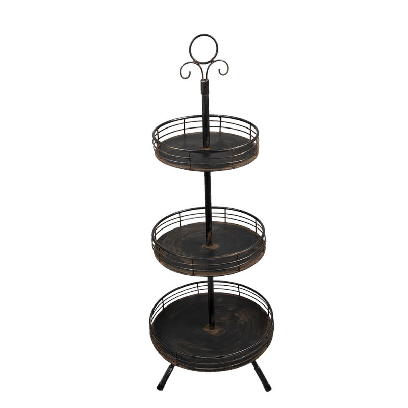 Černý antik kovový 3patrový stojan / etažér Filbo - Ø 34*95 cm