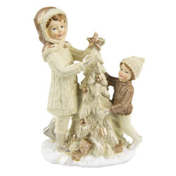 Vánoční dekorace děti u stromečku - 10*5*14 cm