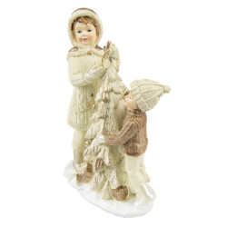 Vánoční dekorace děti u stromečku - 10*5*14 cm