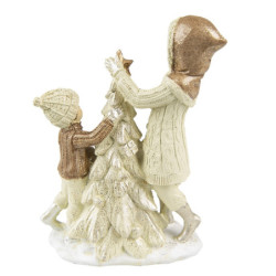 Vánoční dekorace děti u stromečku - 10*5*14 cm