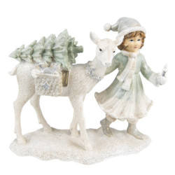 Vánoční dekorace socha děvčete vezoucí stromek - 22*9*18 cm