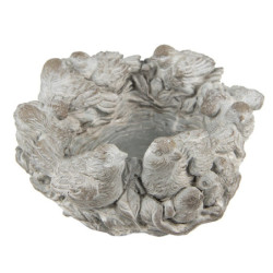 Šedý antik cementový dekorační květináč s ptáčky - Ø 27*12 cm