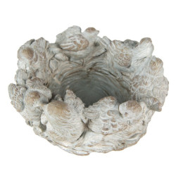 Šedý antik cementový dekorační květináč s ptáčky - Ø 27*12 cm