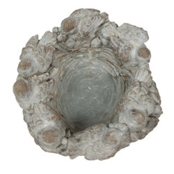 Šedý antik cementový dekorační květináč s ptáčky - Ø 27*12 cm