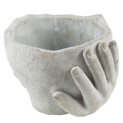 Šedý cementový květináč hlava ženy v dlaních S - 17*17*11 cm