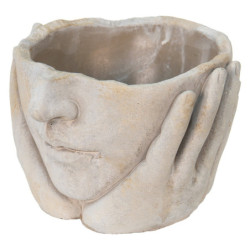 Béžový cementový květináč hlava ženy v dlaních S - 17*17*11 cm