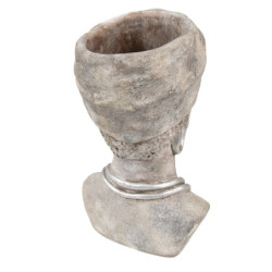 Šedý cementový květináč hlava ženy - 17*16*27 cm