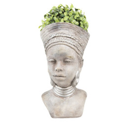 Šedý cementový květináč africká žena - 16*15*29 cm