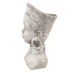 Šedý cementový květináč africká žena - 16*15*29 cm