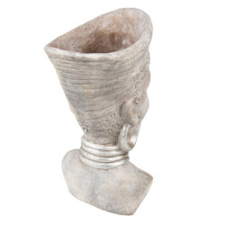 Šedý cementový květináč africká žena - 16*15*29 cm