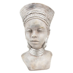 Šedý cementový květináč africká žena - 16*15*29 cm