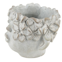 Šedý nástěnný květináč v designu hlavy s květinovým věncem Tete  - 20*18*18 cm