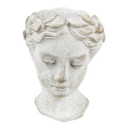Šedý antik cementový nástěnný květináč hlava ženy - 11*11*17 cm