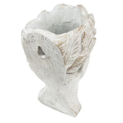 Šedý antik cementový nástěnný květináč hlava ženy - 17*13*21 cm