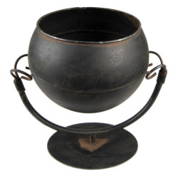 Černý antik kovový květináč na noze Olio - 25*18*25 cm