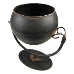 Černý antik kovový květináč na noze Olio - 25*18*25 cm