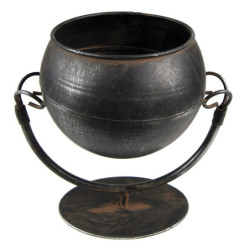 Černý antik kovový květináč na noze Olio - 19*15*19 cm