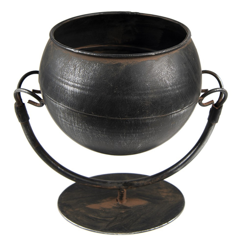 Černý antik kovový květináč na noze Olio - 19*15*19 cm