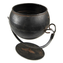 Černý antik kovový květináč na noze Olio - 19*15*19 cm