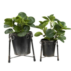 Set 2ks černý antik kovový květináč Oma - Ø 17*23 / Ø 12*17 cm