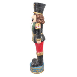 Červeno-zelená vánoční dekorace socha Louskáček s trubkou - 22*15*65 cm