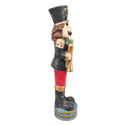 Červeno-zelená vánoční dekorace socha Louskáček s trubkou - 22*15*65 cm