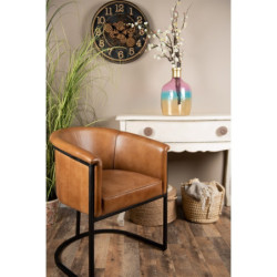 Hnědá kožená jídelní židle ve tvaru křesílka Grionne - 62*60*77 cm