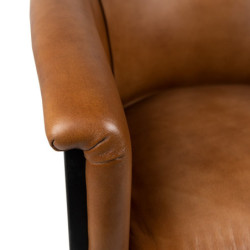 Hnědá kožená jídelní židle ve tvaru křesílka Grionne - 62*60*77 cm