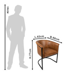 Hnědá kožená jídelní židle ve tvaru křesílka Grionne - 62*60*77 cm
