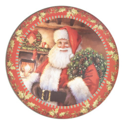 Červený plastový vánoční kulatý podnos/talíř Santa - Ø 33*1 cm