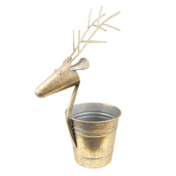 Zlatý antik plechový obal na květináč Jelen - 27*17*16/45 cm